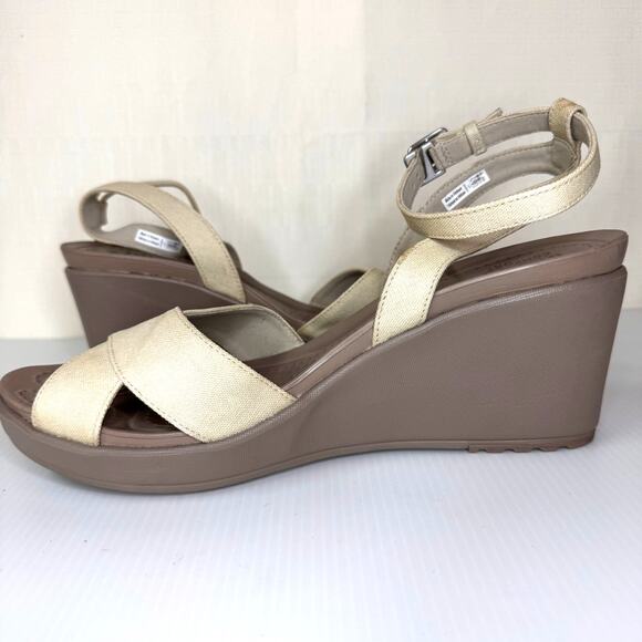 CROCS Leigh II Wedge Sandals Women's 11 Neutral Ankle Strap Casual Summer Comfy - Picture 7 of 10